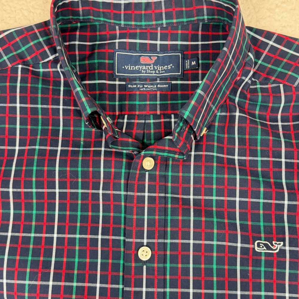Lot of 2 Vineyard Vines Mens Medium Slim Fit Whale Shirts Plaid Gingham Blue Red - Picture 5 of 13